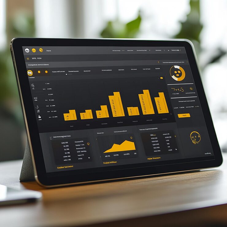 tablet with yellow graph it that says graph_1103290 100124